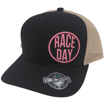 RaceDay Snapback Hat  <br>Black, Khaki, Pink Logo