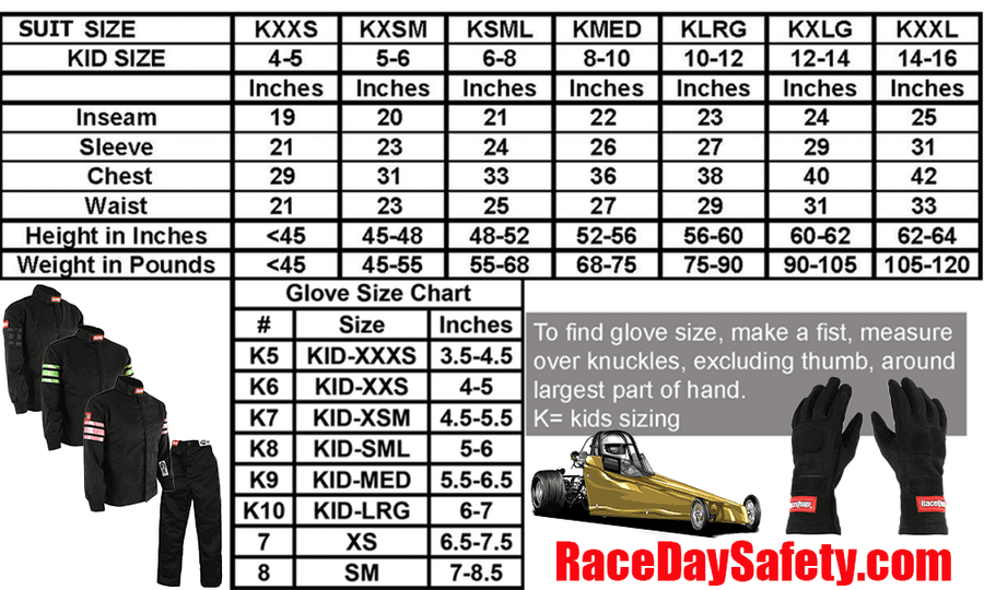 RaceDay Jr Dragster Package Jacket, Pants, Gloves, Neck Collar, Arm Restraints