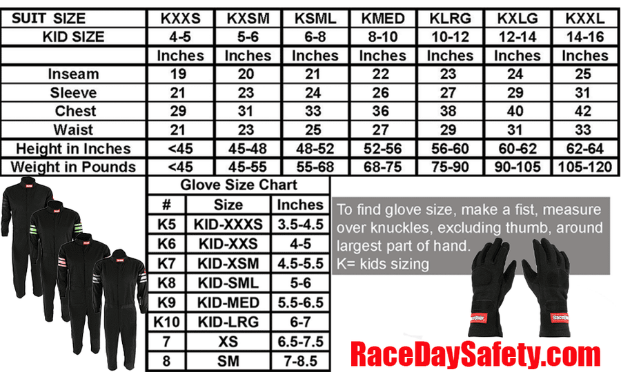 RaceDay Junior Racing Package Suit, Gloves, Shoes (more colors available)
