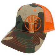 RaceDay Youth Snapback Hat <br>Camo, Orange, Orange Logo
