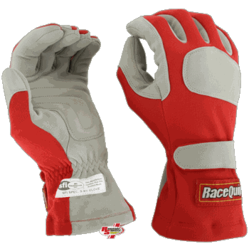 RaceQuip 351 Series 1 Layer Nomex® Race Gloves Red/Gray <br>SFI 3.3/1
