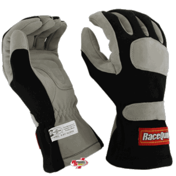 RaceQuip 351 Series 1 Layer Nomex® Race Gloves Black/Gray <br>SFI 3.3/1