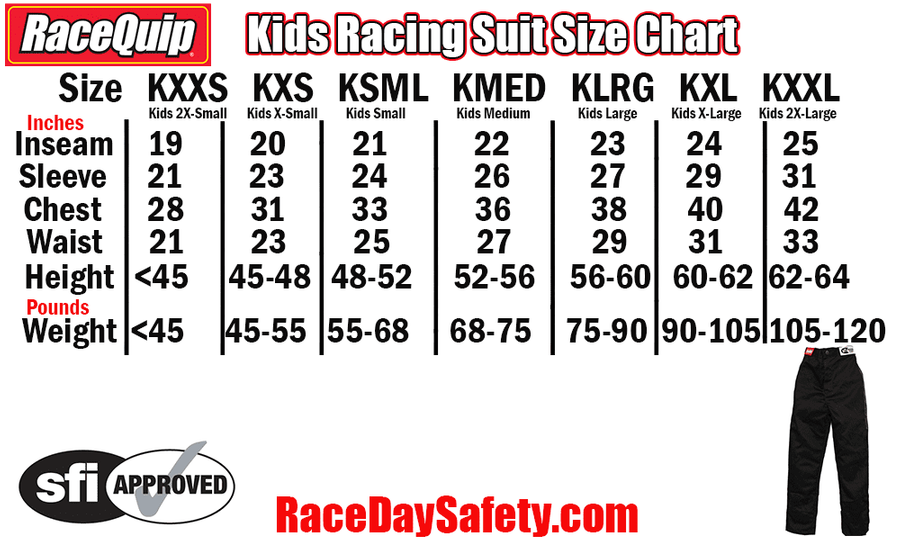 RaceQuip Kid's Racing Pant Black <br>SFI 3.2A/1