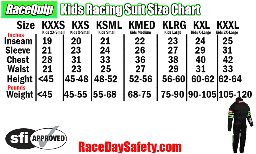 RaceQuip Pro-1 Kids Racing Suit Black/Green <br>SFI 3.2A/1