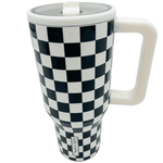 Sweet Victory Black Checkered 30oz Tumbler with Handle and Straw