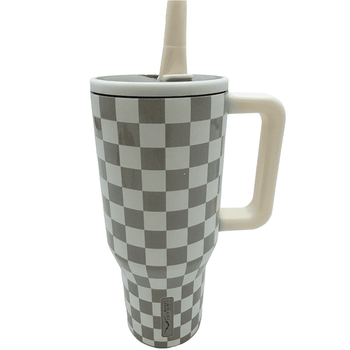 Sweet Victory Creme Checkered 30oz Tumbler with Handle and Straw