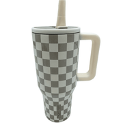 Sweet Victory Creme Checkered 30oz Tumbler with Handle and Straw