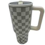 Sweet Victory Creme Checkered 30oz Tumbler with Handle and Straw