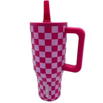 Sweet Victory Pink Checkered 30oz Tumbler with Handle and Straw