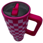 Sweet Victory Pink Checkered 30oz Tumbler with Handle and Straw