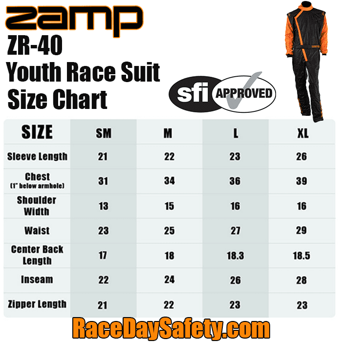 Zamp ZR-40 Youth Race Suit Orange/Black <br>SFI 3.2A/5