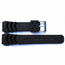 22mm Rubber VENT BLACK  Dive Strap "Deep Blue" Logo on buckle