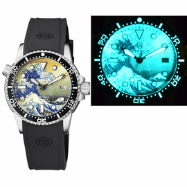 40 MM DIVER 1000 AUTOMATIC DIVER BLACK BEZEL WAVE KANAGAWA FULL LUMINOUS DIAL STRAP