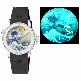 40 MM DIVER 1000 AUTOMATIC DIVER SILVER EMBOSSED BEZEL WAVE KANAGAWA FULL LUMINOUS DIAL STRAP