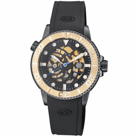 44MM AUTOMATIC SKELETON DIVER GOLD BEZEL - BLACK SKELETON DIAL - GOLD MOVEMENT -BLACK PVD CASE