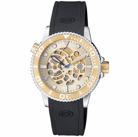 44MM AUTOMATIC SKELETON DIVER GOLD BEZEL - GOLD SKELETON DIAL - GOLD MOVEMENT- SILVER CASE