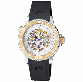 44MM AUTOMATIC SKELETON DIVER GOLD BEZEL - SILVER SKELETON DIAL - GOLD MOVEMENT - SILVER CASE