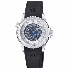 44MM AUTOMATIC SKELETON DIVER SILVER BEZEL -BLUE SKELETON DIAL - SILVER MOVEMENT- SILVER CASE