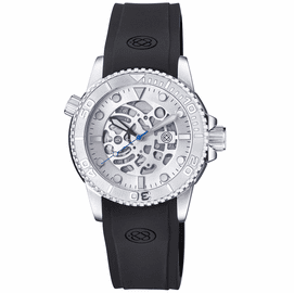 44MM AUTOMATIC SKELETON DIVER SILVER BEZEL - SILVER SKELETON DIAL - BLACK/GREY MOVEMENT- SILVER CASE