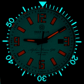 ALPHA MARINE 500 T-100 TRITIUM SWISS AUTOMATIC Lume dial and Tubes