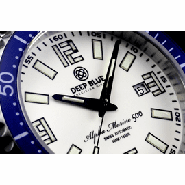 ALPHA MARINE 500 T-100 TRITIUM SWISS AUTOMATIC WHITE DIAL LUME BLUE