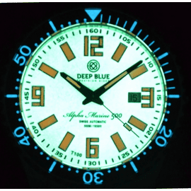 ALPHA MARINE 500 T-100 TRITIUM SWISS AUTOMATIC WHITE DIAL LUME GREEN ORANGE  TRITIUM TUBES