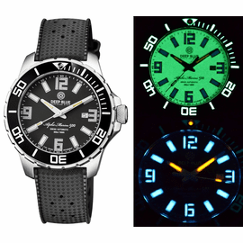 ALPHA MARINE 500 TRITIUM TUBES T-100 SWISS AUTOMATIC BLACK DIAL - BEZEL LUME BGW9 - NATURAL RUBBER STRAP