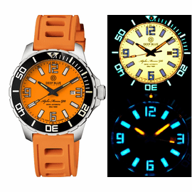 ALPHA MARINE 500 TRITIUM TUBES T-100 SWISS AUTOMATIC ORANGE DIAL - BEZEL LUME C3 - STRAP