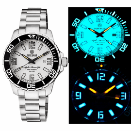 ALPHA MARINE 500 TRITIUM TUBES T-100 SWISS AUTOMATIC WHITE DIAL BGW9 WHITE / BLUE - BEZEL LUME BGW9 - BRACELET