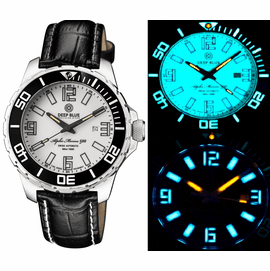 ALPHA MARINE 500 TRITIUM TUBES T-100 SWISS AUTOMATIC WHITE DIAL BGW9 WHITE / BLUE - BEZEL LUME BGW9 - LEATHER STRAP