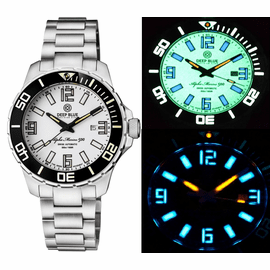 ALPHA MARINE 500 TRITIUM TUBES T-100 SWISS AUTOMATIC WHITE DIAL C3 WHITE / GREEN - BEZEL LUME C3 - BRACELET 