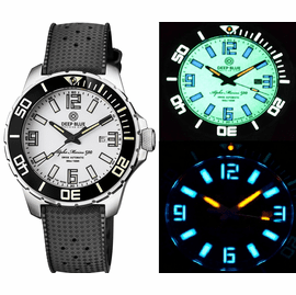 ALPHA MARINE 500 TRITIUM TUBES T-100 SWISS AUTOMATIC WHITE DIAL C3 WHITE / GREEN - BEZEL LUME C3 - NATURAL RUBBER  STRAP