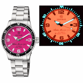 ALPHA MARINE AUTOMATIC BLACK CERAMIC BEZEL FULL LUME CHERRY RED DIAL BRACELET