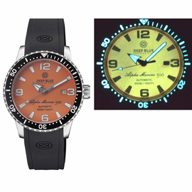 ALPHA MARINE AUTOMATIC BLACK CERAMIC BEZEL FULL LUME LIGHT RED DIAL STRAP