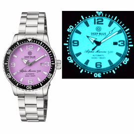 ALPHA MARINE AUTOMATIC BLACK CERAMIC BEZEL FULL LUME PURPLE DIAL BRACELET