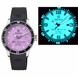 ALPHA MARINE AUTOMATIC BLACK CERAMIC BEZEL FULL LUME PURPLE DIAL STRAP
