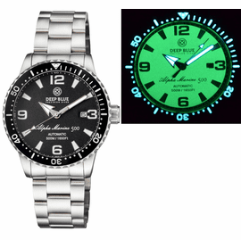 ALPHA MARINE AUTOMATIC BLACK WHITE CERAMIC LUMINOUS BEZEL FULL LUME BLACK DIAL