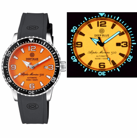 ALPHA MARINE AUTOMATIC BLACK WHITE CERAMIC LUMINOUS BEZEL FULL LUME ORANGE DIAL