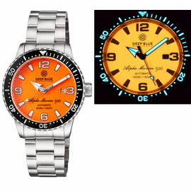 ALPHA MARINE AUTOMATIC BLACK WHITE CERAMIC LUMINOUS BEZEL FULL LUME ORANGE DIAL