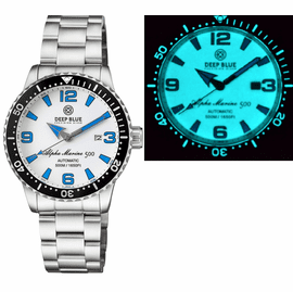 ALPHA MARINE AUTOMATIC BLACK WHITE CERAMIC LUMINOUS BEZEL FULL LUME WHITE BLUE DIAL