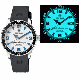 ALPHA MARINE AUTOMATIC BLACK/WHITE CERAMIC LUMINOUS BEZEL FULL LUME WHITE/BLUE DIAL