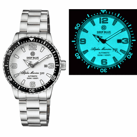 ALPHA MARINE AUTOMATIC BLACK WHITE CERAMIC LUMINOUS BEZEL FULL LUME WHITE DIAL