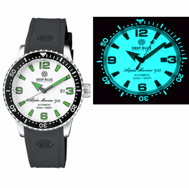 ALPHA MARINE AUTOMATIC BLACK/WHITE CERAMIC LUMINOUS BEZEL FULL LUME WHITE/GREEN DIAL