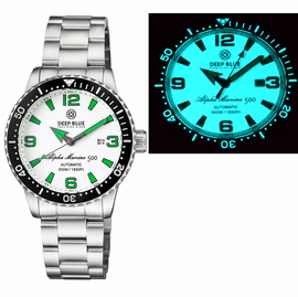 ALPHA MARINE AUTOMATIC BLACK WHITE CERAMIC LUMINOUS BEZEL FULL LUME WHITE GREEN DIAL