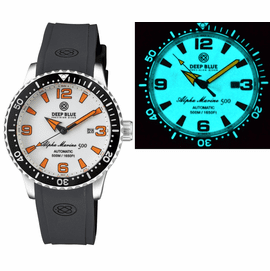 ALPHA MARINE AUTOMATIC BLACK/WHITE CERAMIC LUMINOUS BEZEL FULL LUME WHITE/ORANGE DIAL