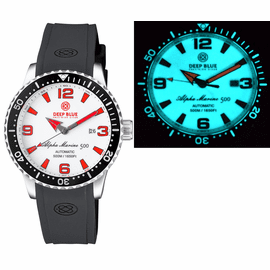 ALPHA MARINE AUTOMATIC BLACK/WHITE CERAMIC LUMINOUS BEZEL FULL LUME WHITE/RED DIAL