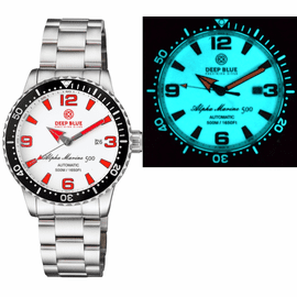 ALPHA MARINE AUTOMATIC BLACK WHITE CERAMIC LUMINOUS BEZEL FULL LUME WHITE RED DIAL