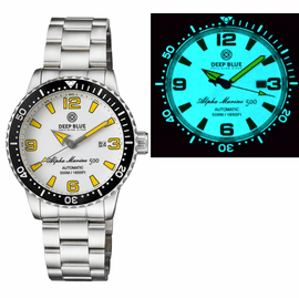ALPHA MARINE AUTOMATIC BLACK WHITE CERAMIC LUMINOUS BEZEL FULL LUME WHITE YELLOW DIAL