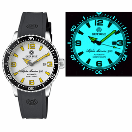 ALPHA MARINE AUTOMATIC BLACK/WHITE CERAMIC LUMINOUS BEZEL FULL LUME WHITE/YELLOW DIAL