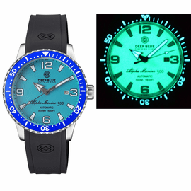 ALPHA MARINE AUTOMATIC BLUE CERAMIC BEZEL FULL LUME BLUE DIAL STRAP